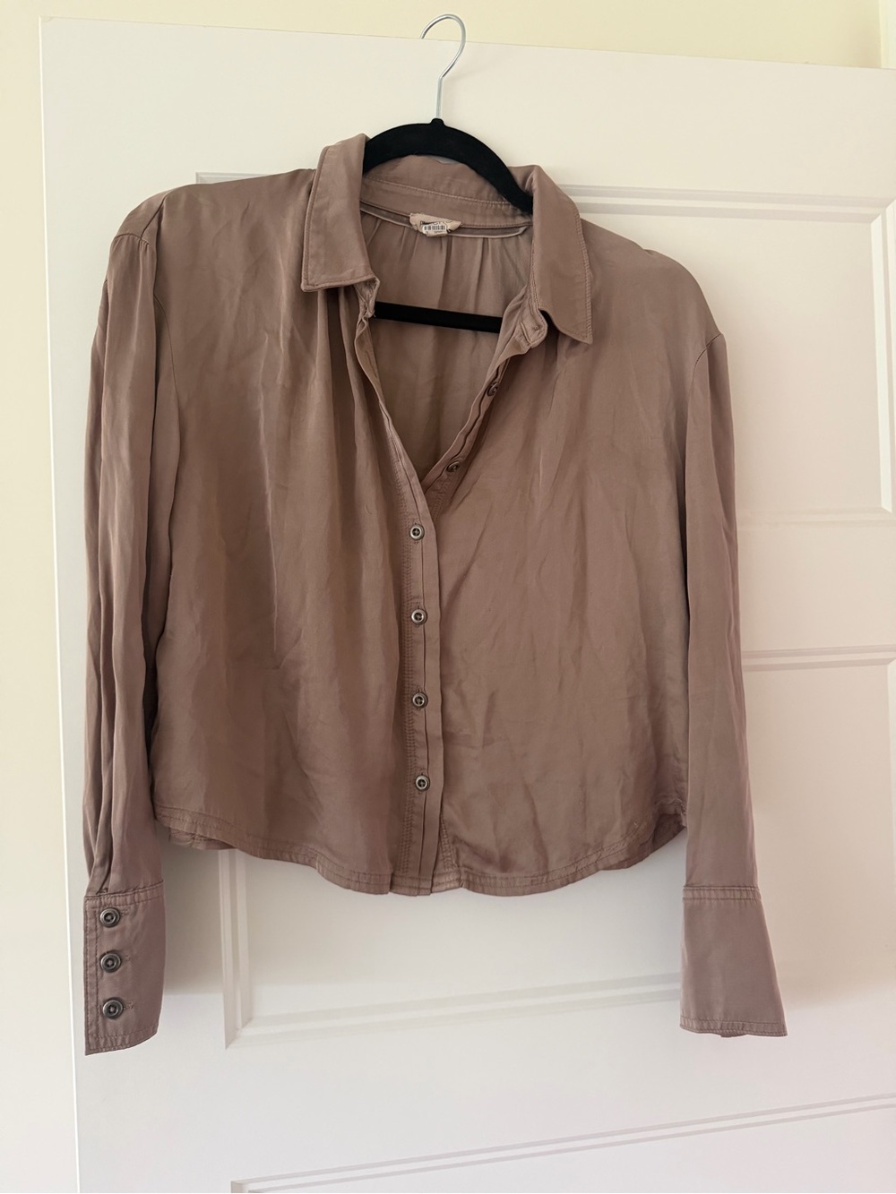 Pilcro Lightweight viscose Button-Front Blouse in Taupe size SP